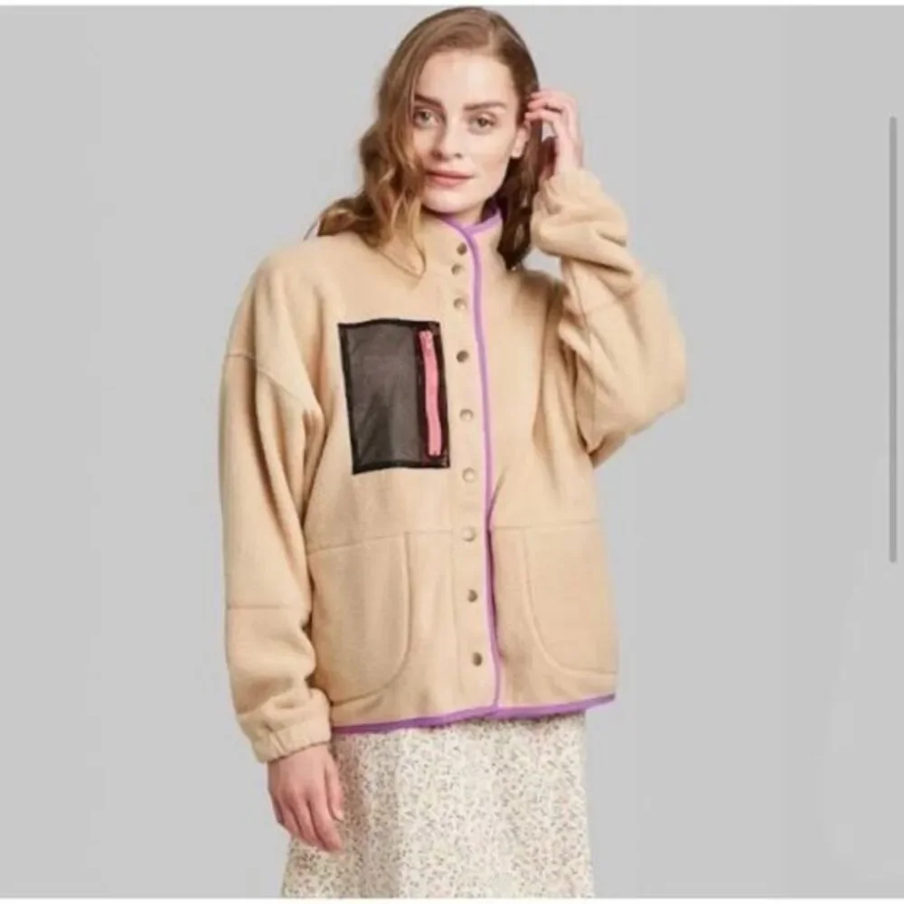 ⭐️Wild Fable Women's Snap‎ Front Faux Fur Sherpa Jacket Nude Casual Outerwear XL